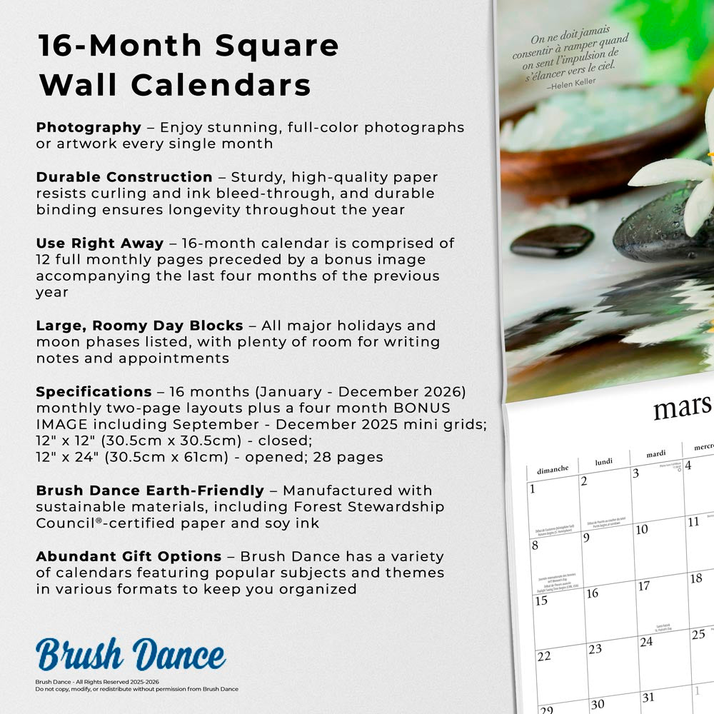 Vivre en pleine conscience | 2026 12 x 24 Inch (Hanging) Monthly Square Wall Calendar | French Language