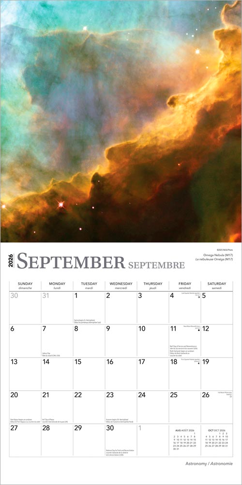 Astronomy | 2026 12 x 24 Inch (Hanging) Monthly Square Wall Calendar | English/French Bilingual