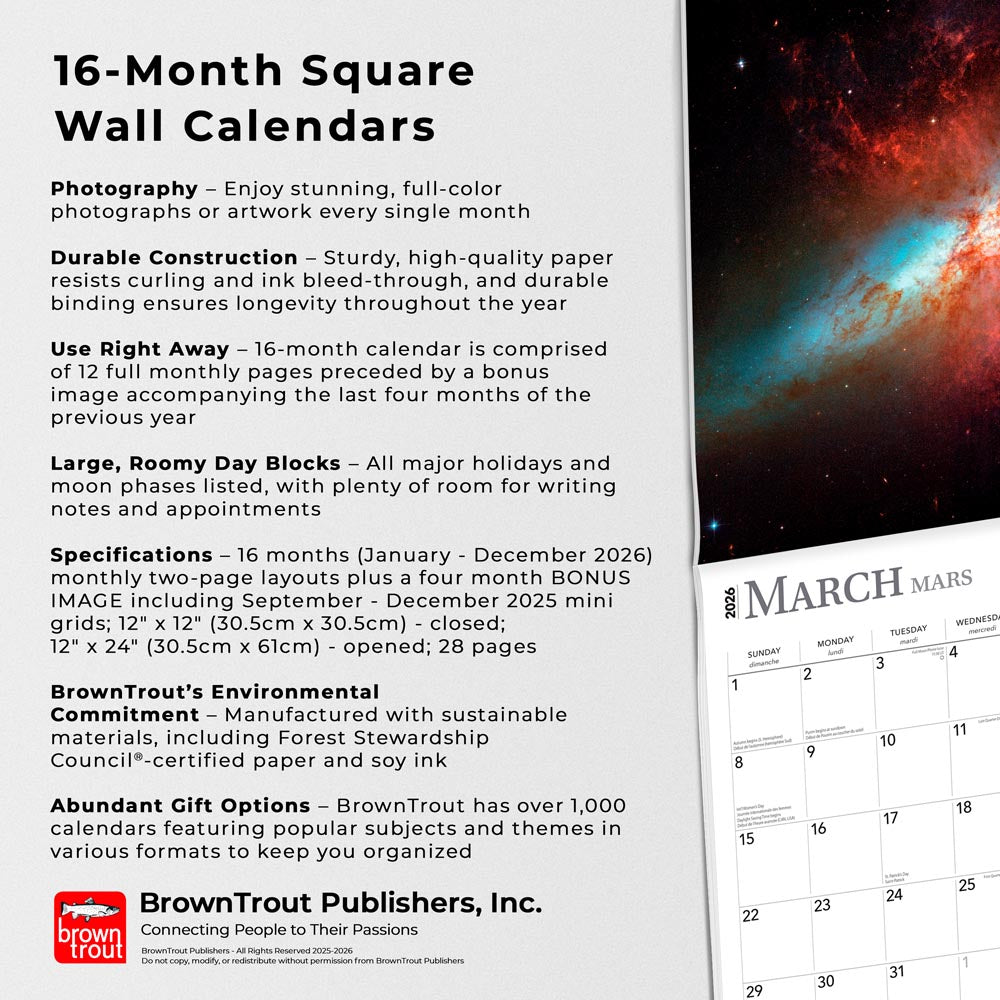 Astronomy | 2026 12 x 24 Inch (Hanging) Monthly Square Wall Calendar | English/French Bilingual