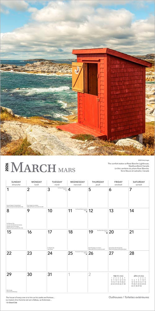 Outhouses | 2026 12 x 24 Inch (Hanging) Monthly Square Wall Calendar | English/French Bilingual