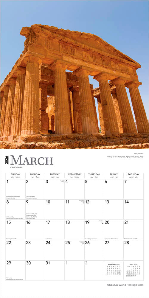 UNESCO World Heritage Sites | 2026 12 x 24 Inch (Hanging) Monthly Square Wall Calendar | Foil Stamped Cover