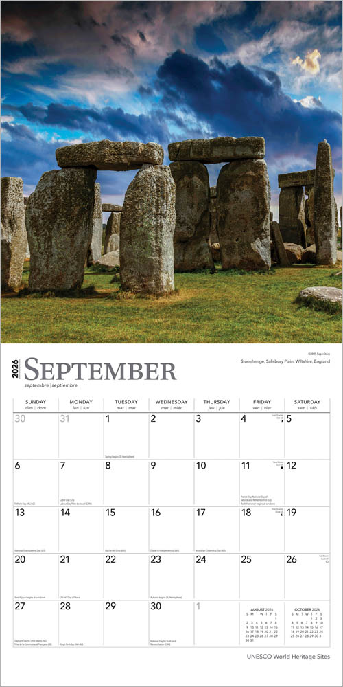 UNESCO World Heritage Sites | 2026 12 x 24 Inch (Hanging) Monthly Square Wall Calendar | Foil Stamped Cover