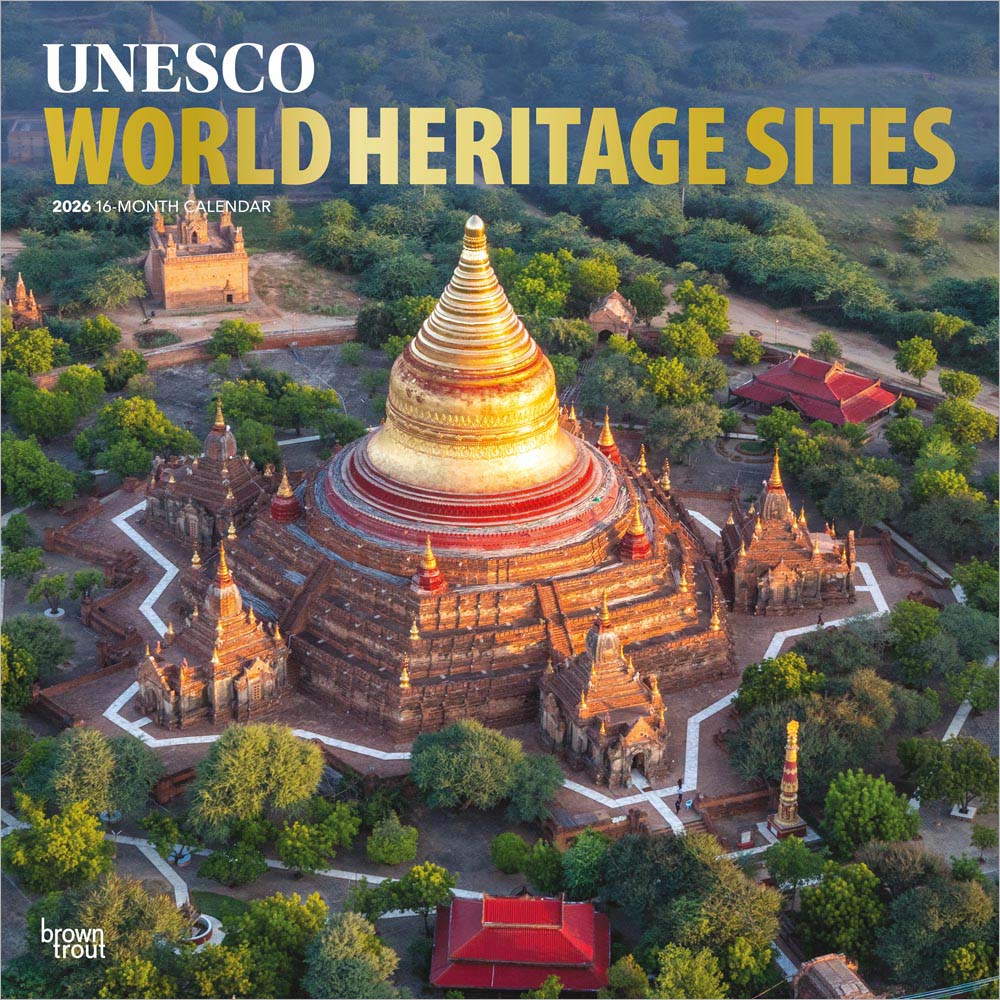 UNESCO World Heritage Sites | 2026 12 x 24 Inch (Hanging) Monthly Square Wall Calendar | Foil Stamped Cover