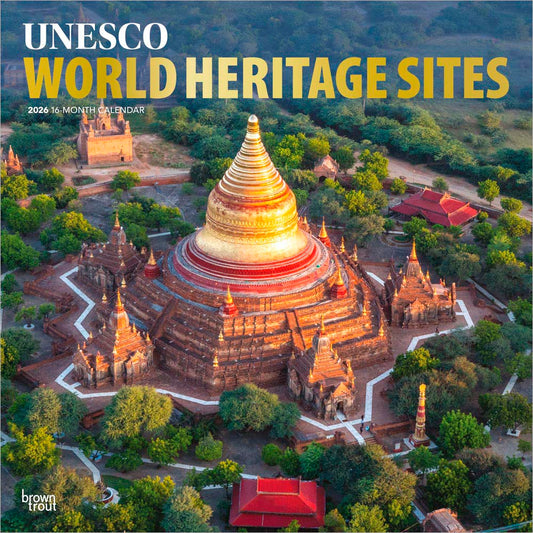 UNESCO World Heritage Sites | 2026 12 x 24 Inch (Hanging) Monthly Square Wall Calendar | Foil Stamped Cover