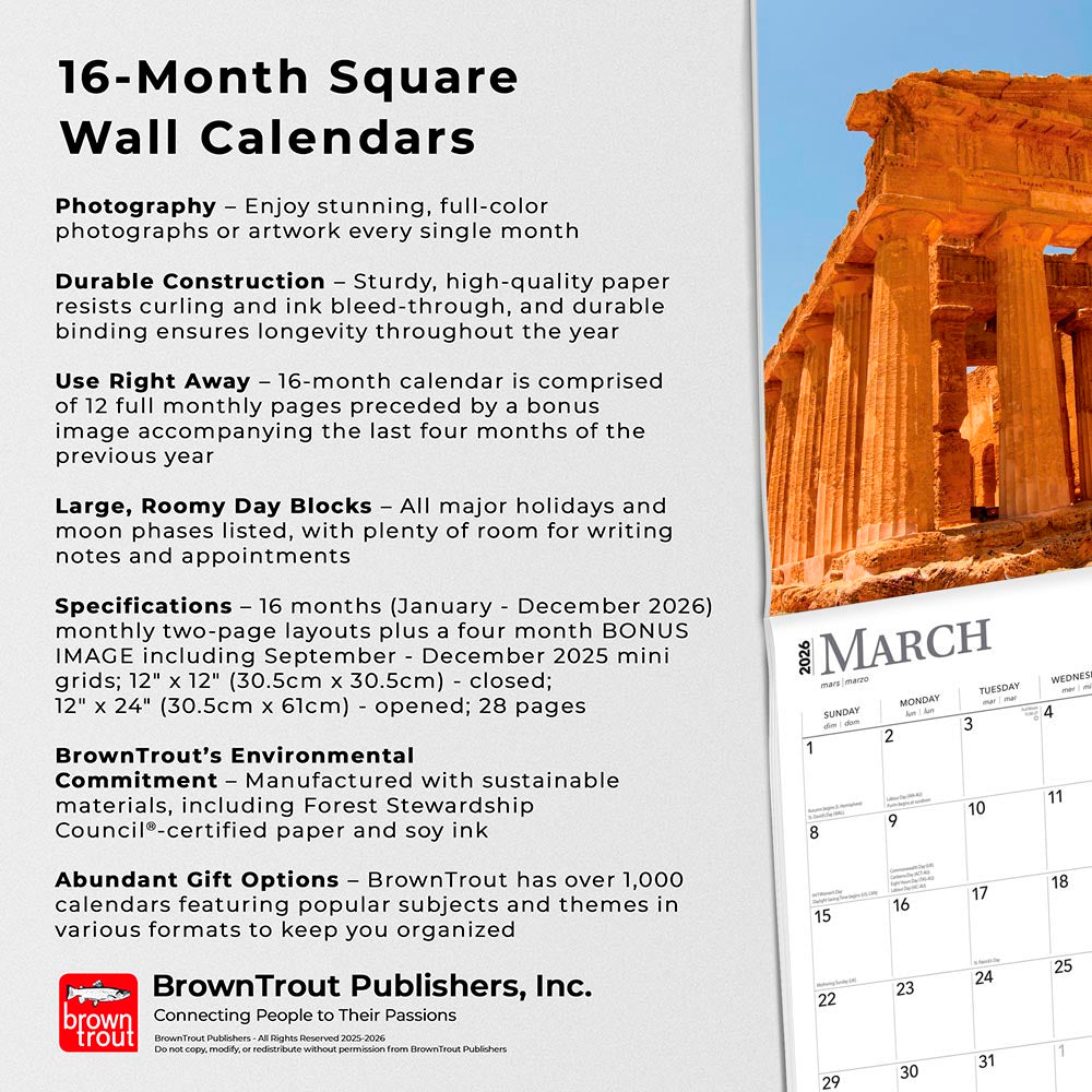 UNESCO World Heritage Sites | 2026 12 x 24 Inch (Hanging) Monthly Square Wall Calendar | Foil Stamped Cover