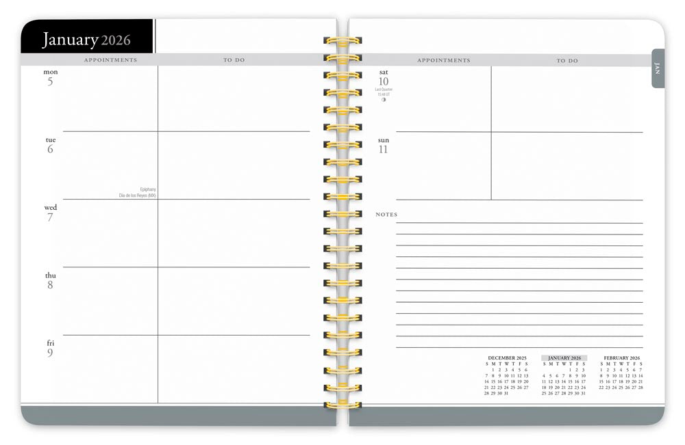 Black Solid | 2026 6 x 7.75 Inch Weekly Desk Planner | Foil Stamped Cover