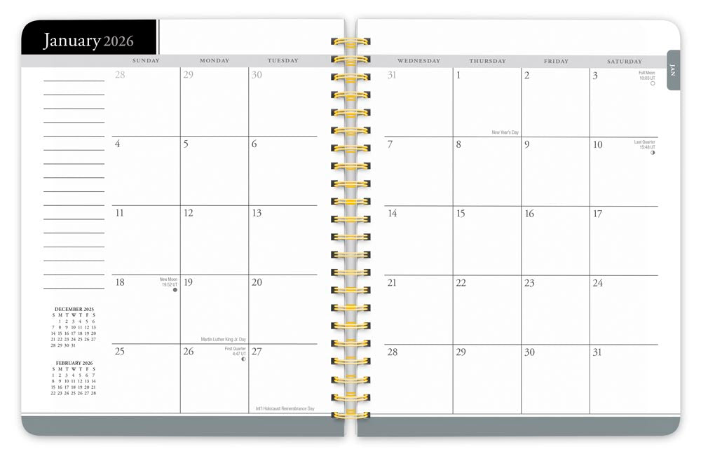 Black Solid | 2026 6 x 7.75 Inch Weekly Desk Planner | Foil Stamped Cover