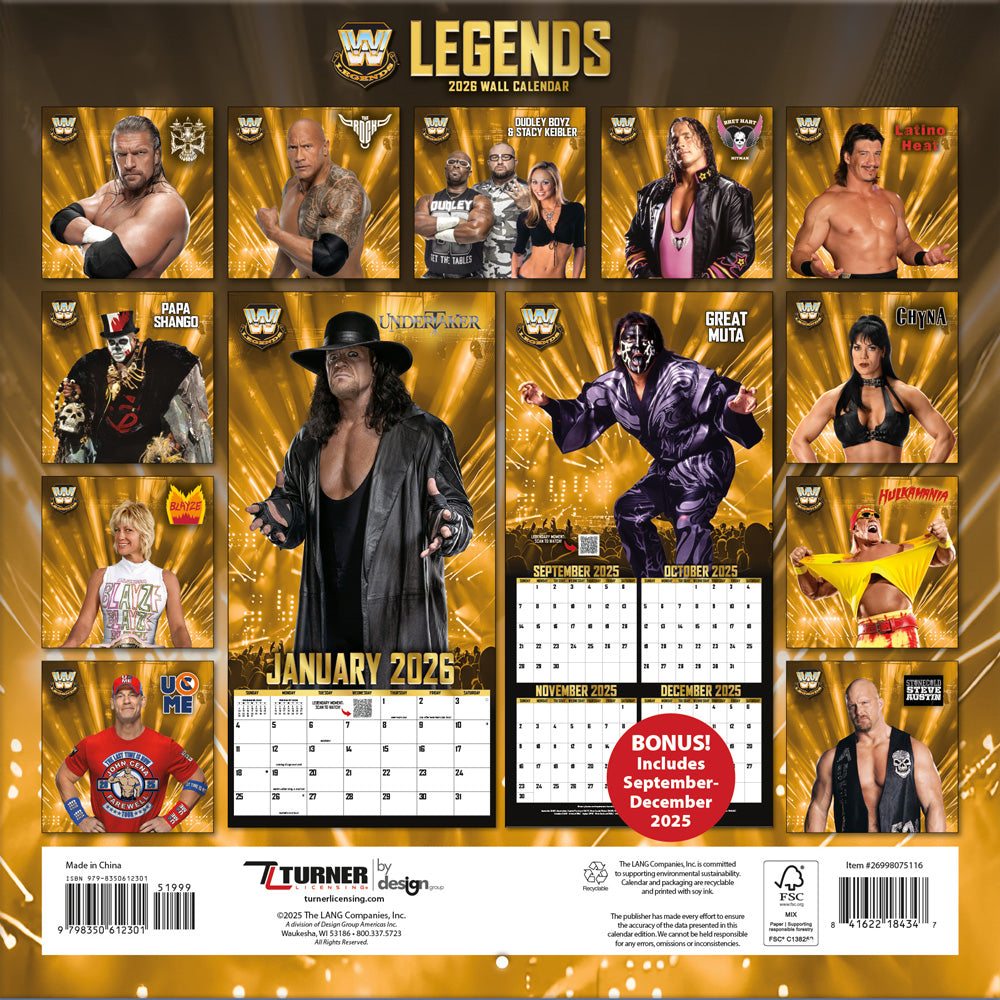 WWE Legends 2026 12x12 Wall Calendar