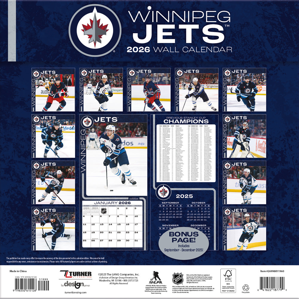 NHL Winnipeg Jets 2026 12x12 Wall Calendar