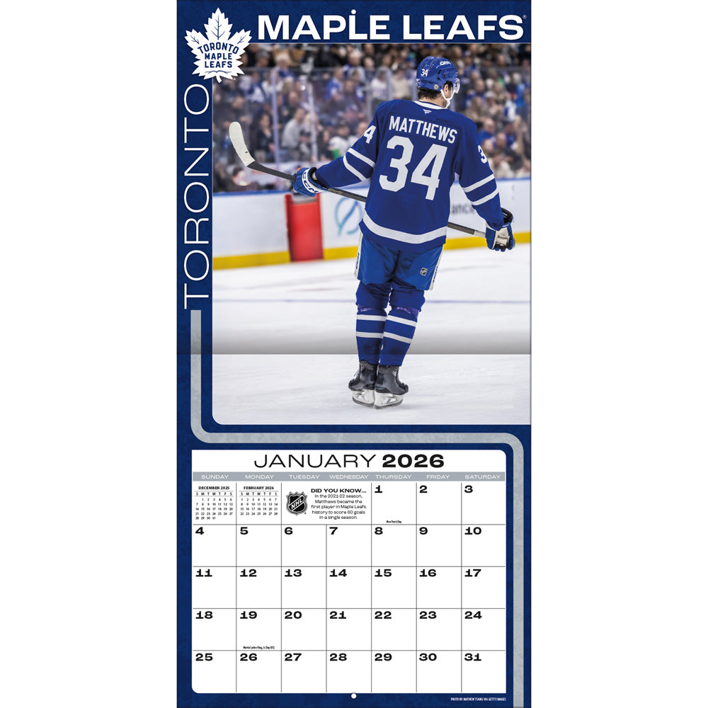 NHL Auston Matthews Toronto Maple Leafs 2026 12x12 Wall Calendar
